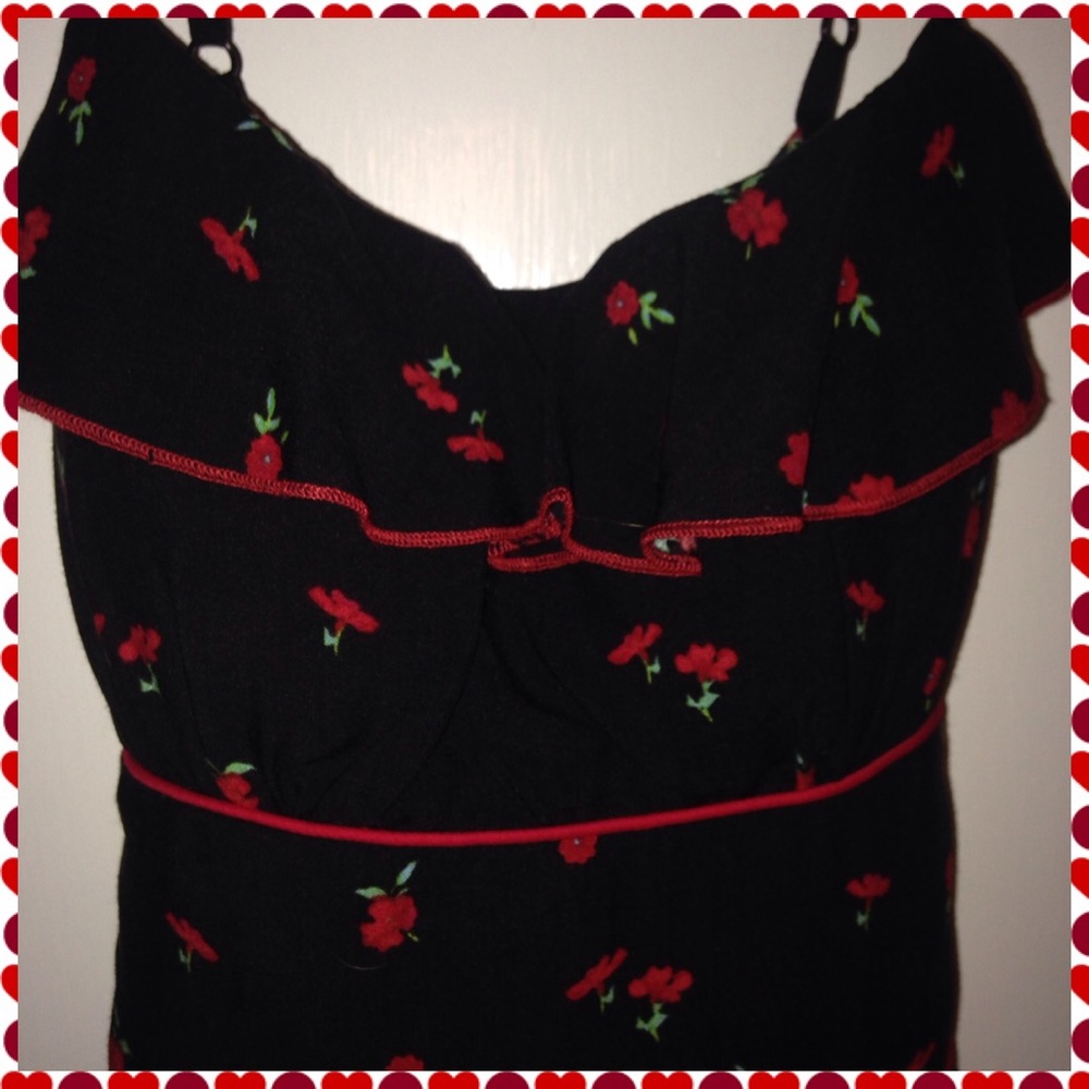 Black Strappy Dress w/Red Roses